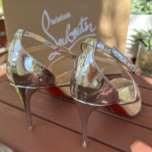 Christian Louboutin Twistissima Silver Mesh Strass Low Heels - Picture 4 of 16